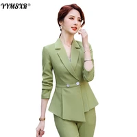 two piece elegant womens office suit autumn and winter new fashion slim and elegant ladies jacket fashion high waist trousers