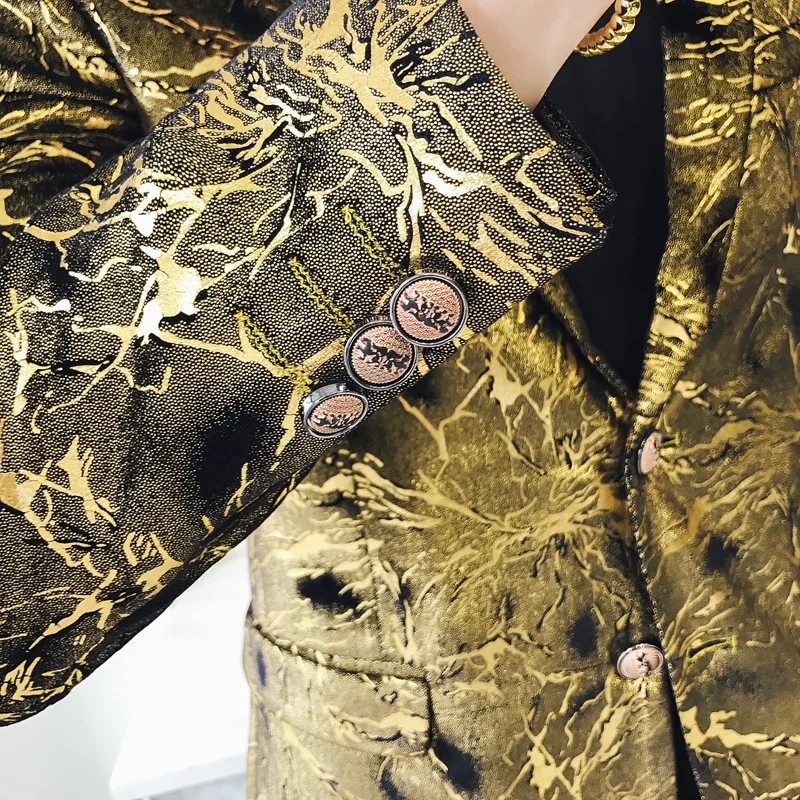 

Slim Luxury gold Fit Blazer Hombre Formal jacket Masculino Wedding Blazers Prom Dj Singer Chaqueta Hombre Blazer Men Suit Jacket