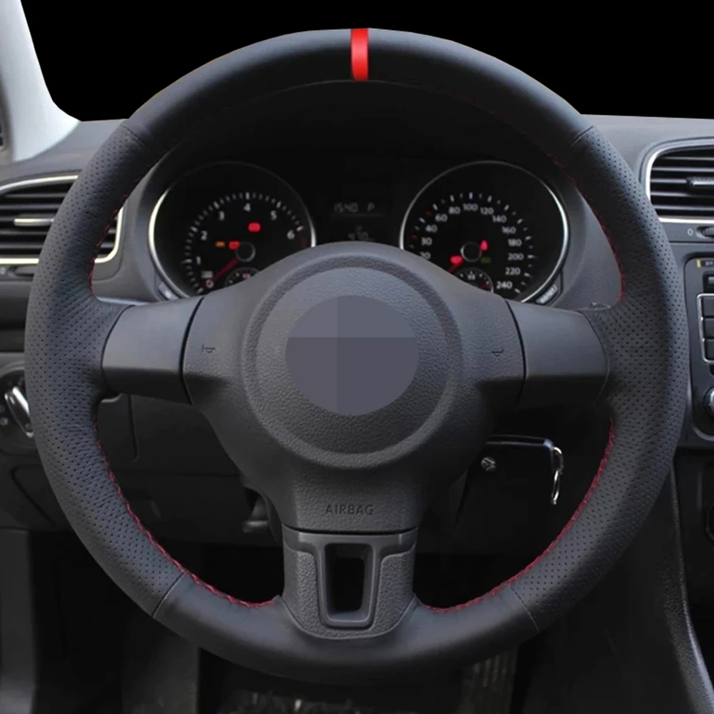

Car Steering Wheel Cover For Volkswagen Golf 6 Mk6 VW Polo Sagitar Bora Santana Jetta MK5 DIY Black hand stitched