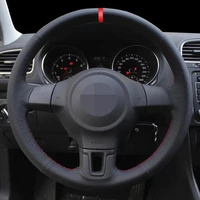 diy black faux leather car steering wheel cover for volkswagen golf 6 mk6 vw polo sagitar bora santana jetta mk5 wear resistant