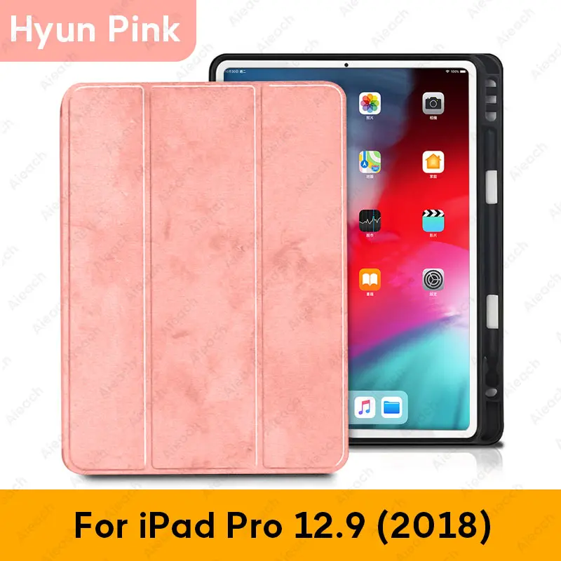 12.9 2018 Pink 02 Чехол для iPad Pro 12,9 с держателем-карандашом из искусственной кожи, передняя крышка, мягкий силиконовый чехол для iPad Pro 12,9 - Цвет: 12.9 2018 Pink 02