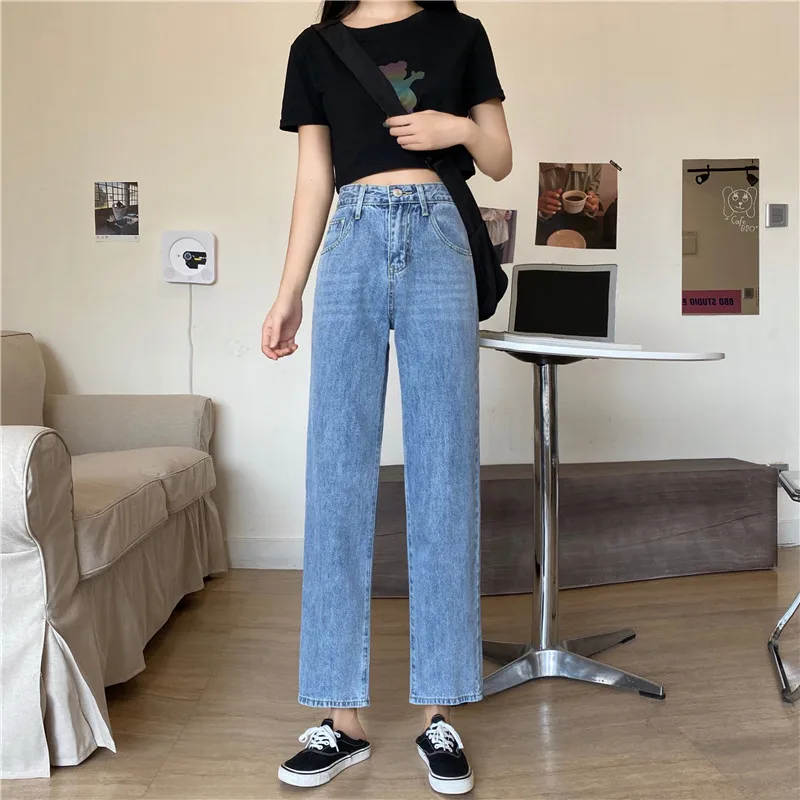 

punk vintage denim pants Streetwear cropped-leg jean korean women high waist straight loose jeans 2020 autumn winter new