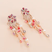 national wind flowers diamond stud earrings individuality creative fashion design feeling tassel jewel encrusted female earrings