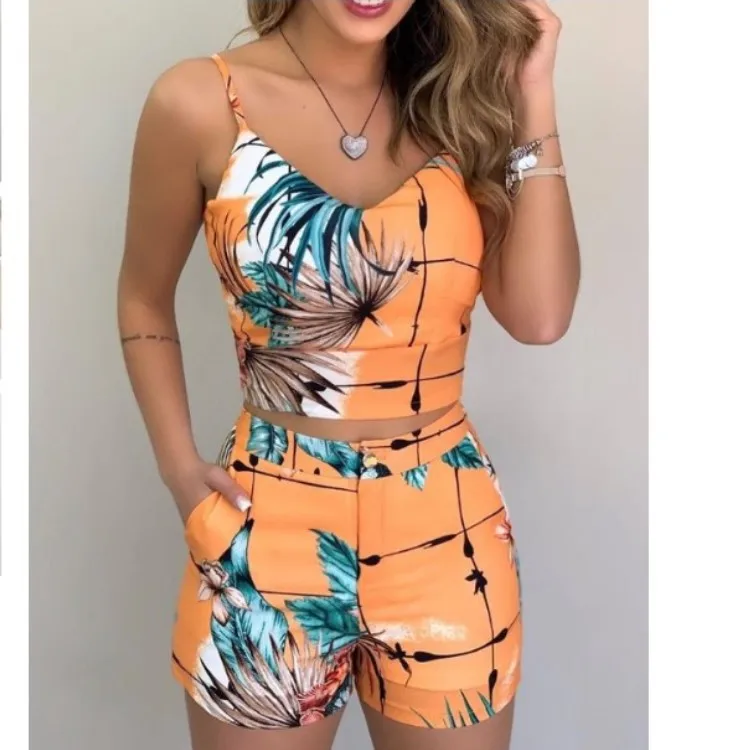 

Women Sling Top Shorts Slim Suit 2022 Women's Summer Printed Ladies Shorts women sexy tops