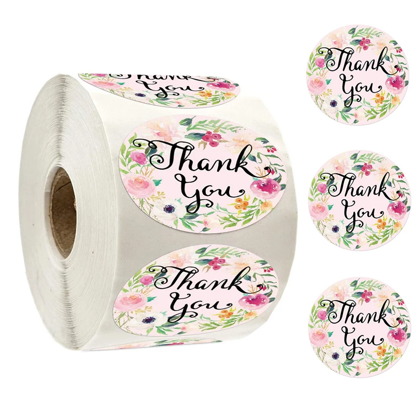 

500Pcs 1/1.5 Inch Thank You Flower Round Stickers Envelope Baking Candy Seal Label Party Decor Gift Packaging Stationery Sticker