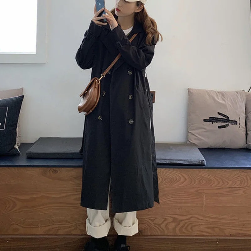

Trench Women Outwear Fashion Spring Harajuku Streetwear Double Breasted Adjustable-Waist College Sweet Elegant Pockets All-match