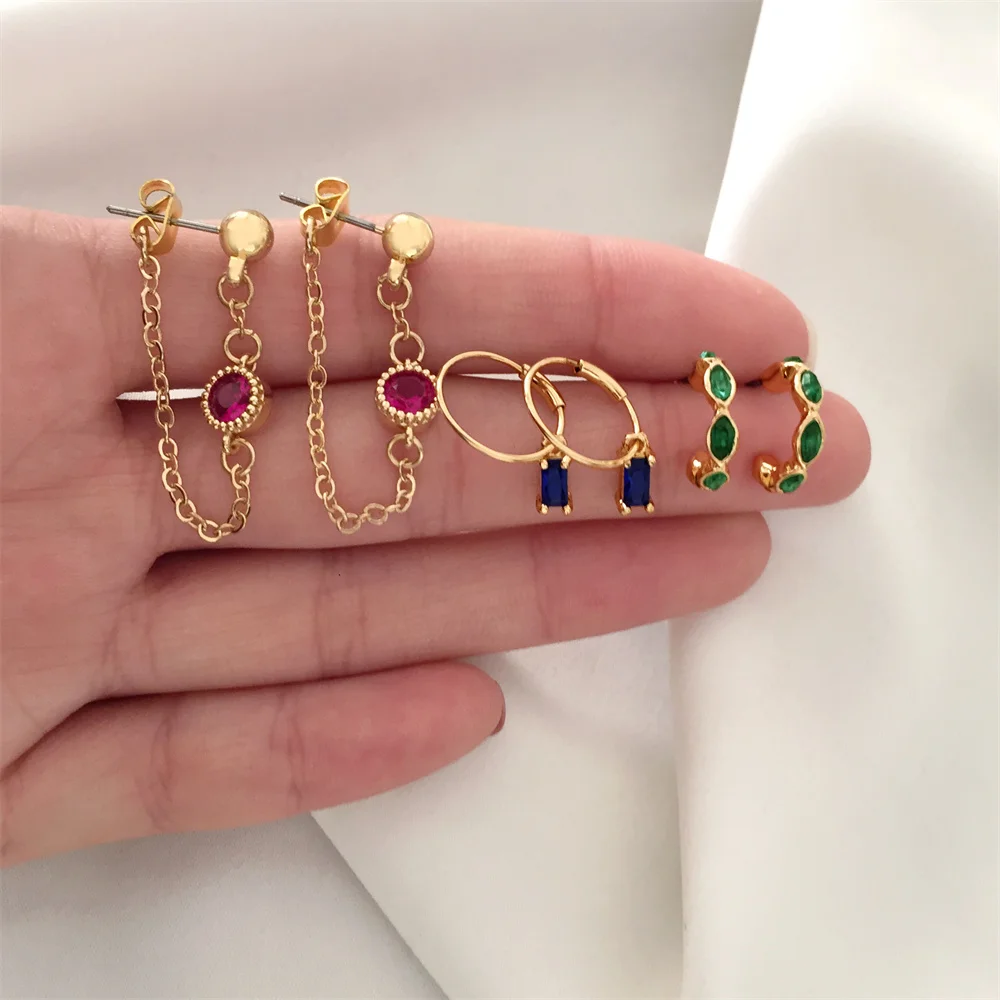 

Новинка, разноцветные украшенные камнями серьги цвета фуксии, синего, зеленого цветов для женщин и девушек, ювелирные украшения для офиса и ...