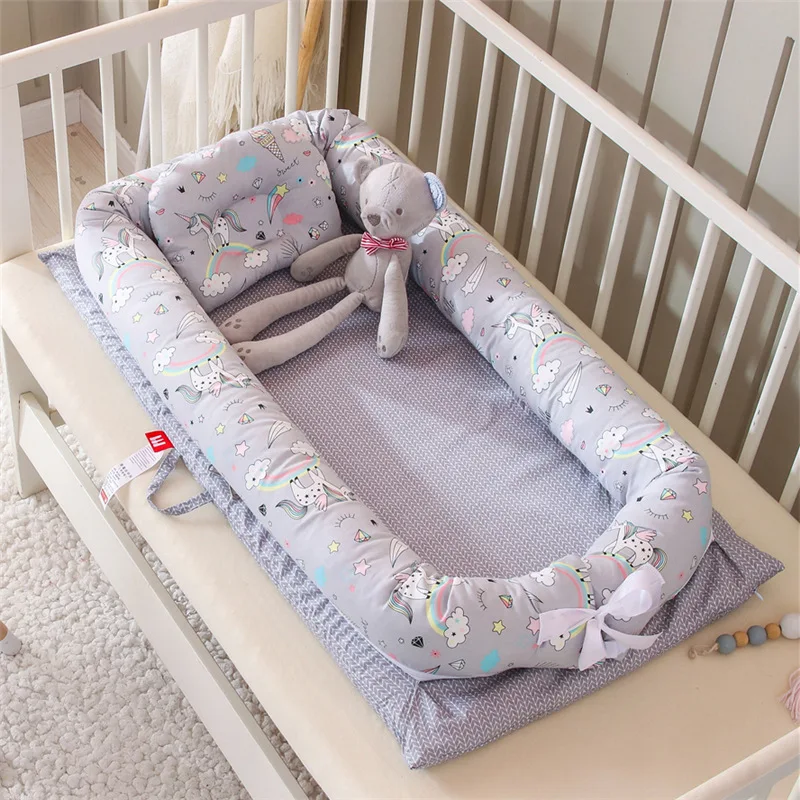 

90*50cm Portable Bionic Cotton Newborn Soft Crib Foldable Nest Bed Detachable Anti-Pressure Cradle Boy Girl Cute Travel Bumper