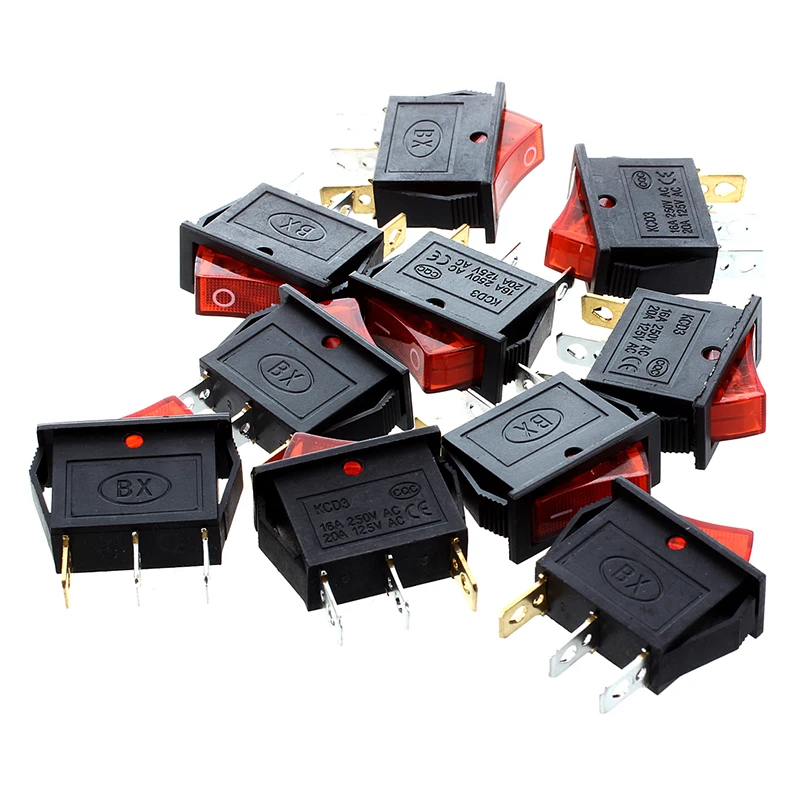 New-10 Pcs 3 Pin SPST Red Neon Light On/Off Rocker Switch AC 250V/10A 125V/15A | Обустройство дома
