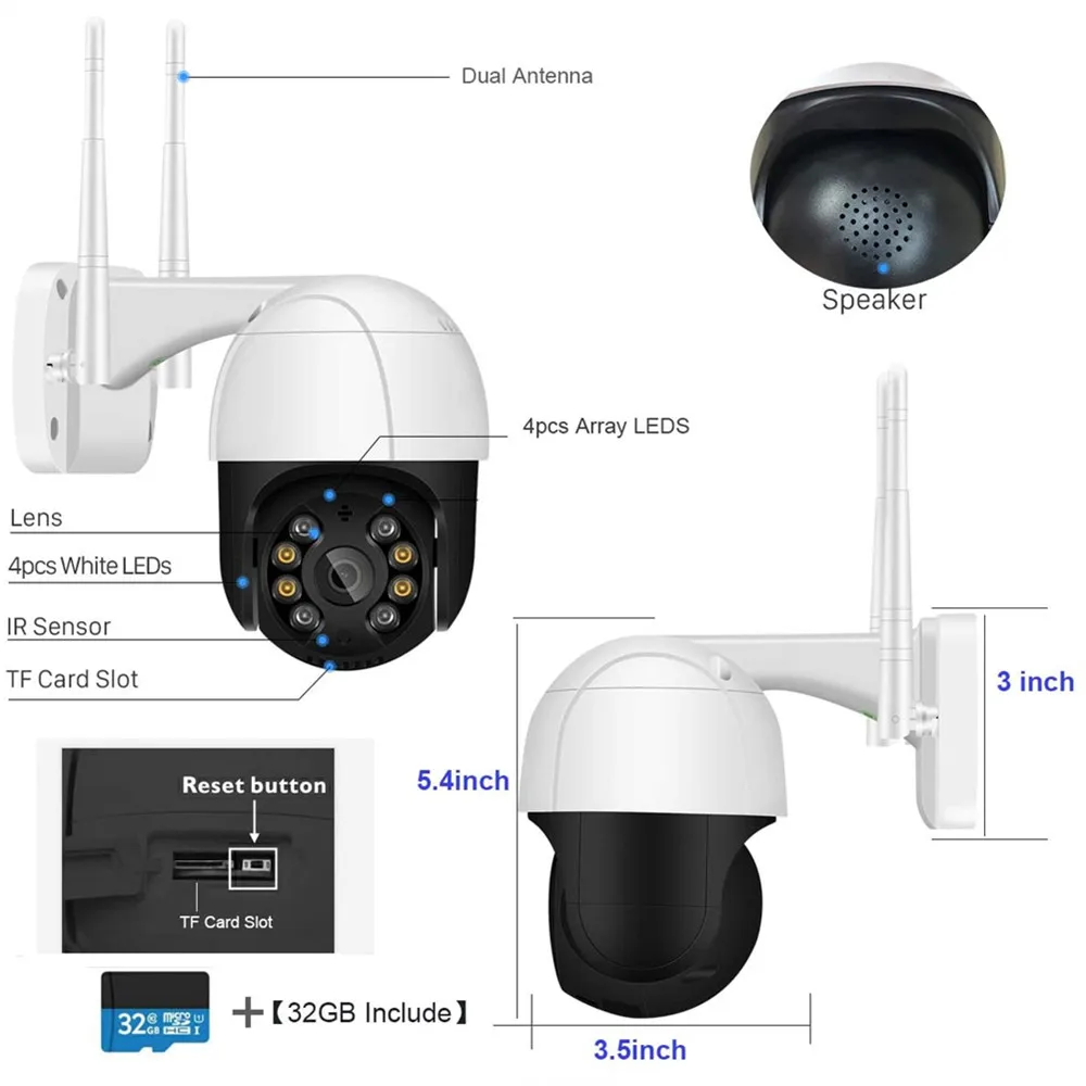 

1080P PTZ Wifi IP Camera Outdoor 4X Digital Zoom AI Human Detect Wireless Camera H.265 P2P ONVIF Audio 2MP Security CCTV Camera