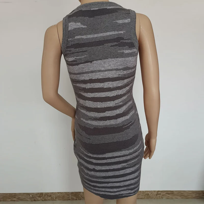 

Vintage Knitted Stripes Women's Tank Dress Mini Sleeveless O-Neck High Waist Sheath Slim Bodycon Female Dresses Summer 2021 New