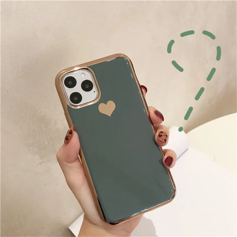 

Electroplated Love Heart Phone Case For iPhone 12Pro 12 11 Pro Max XR XS X XS Max 7 8 Plus Shockproof Protective Back Cover Capa