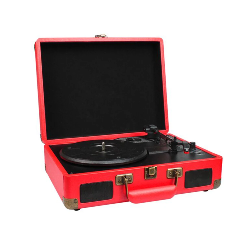 

Vintage Phonograph Portable Suitcase Record Player Belt Drive Turntable with 3 Speeds Aux Input RCA Output Headphone Jack