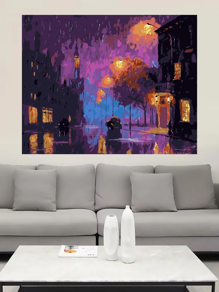 

Night scene DIY Digital Oil Painting By Numbers Europe Abstract Canvas Painting For Living Room Wall Art