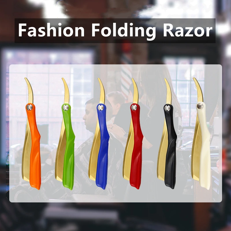 

Barber Folding Shaving Razor Gold Blade Holder Men Stainless Steel Handle Straight Edge Razor With Replace Blades 74 Blades