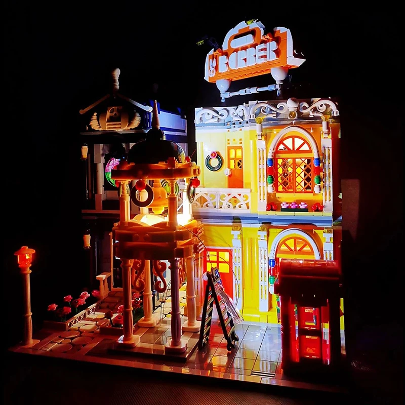 

2267Pcs Creative Building Block Bricks Barber Shop In Town With Light Features Street View Highly Authentic Detailing Gift Toy