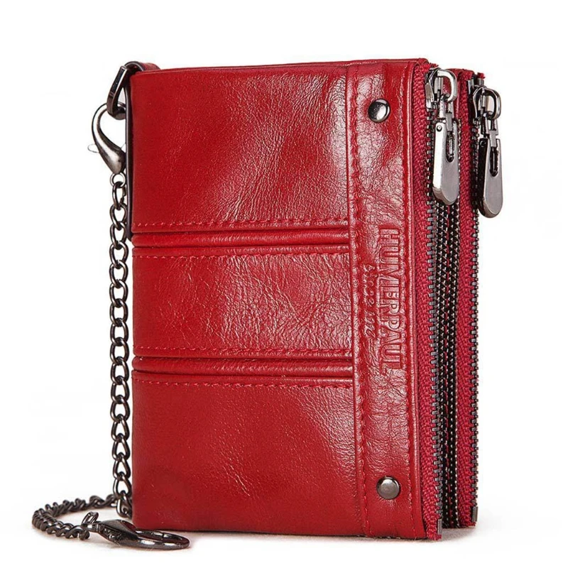 

Credit Card Leather Bifold Wallet RFID Blocking Double Zipper Coin Purse Cash Pocket Organizer Holder Pouch for Men with Anti