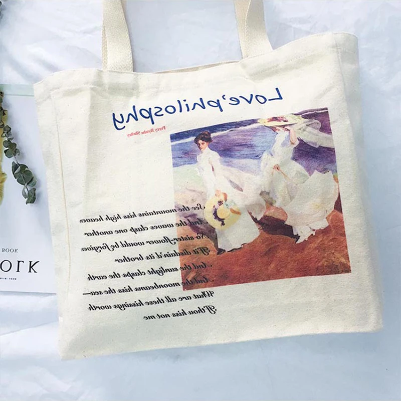 2020 Women Canvas Big Shoulder Bag Daily Large Shopping Bags Art Oil Painting Book Cotton Cloth Eco Handbag Tote Shopper |
