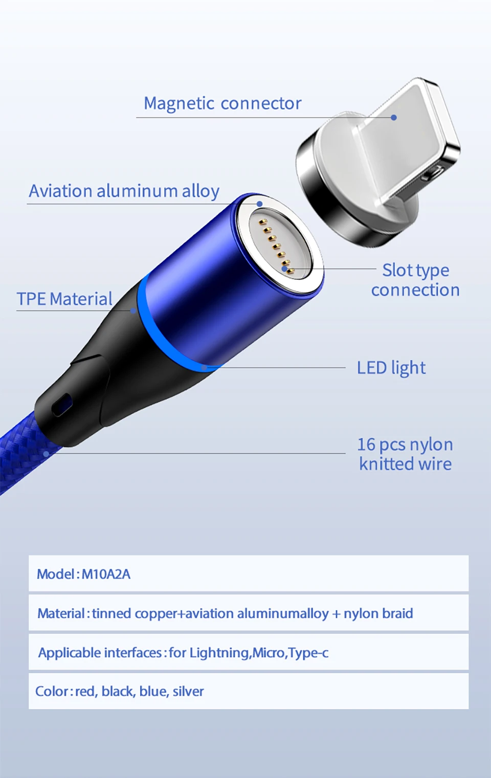 5А кабель для быстрой зарядки телефона USB-Type C Быстрая зарядка 5,0 Магнитный кабель для передачи данных 1 м 7Pin нейлоновый светодиодный светильник для huawei