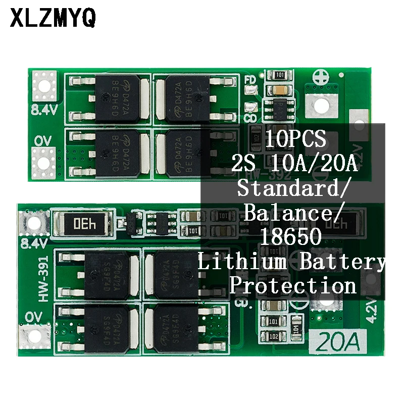 

10PCS 2S 10A 20A 7.4V 8.4V 18650 Polymer Lithium Battery Protection BMS Board Standard Balance Module Diy Electronic Kit