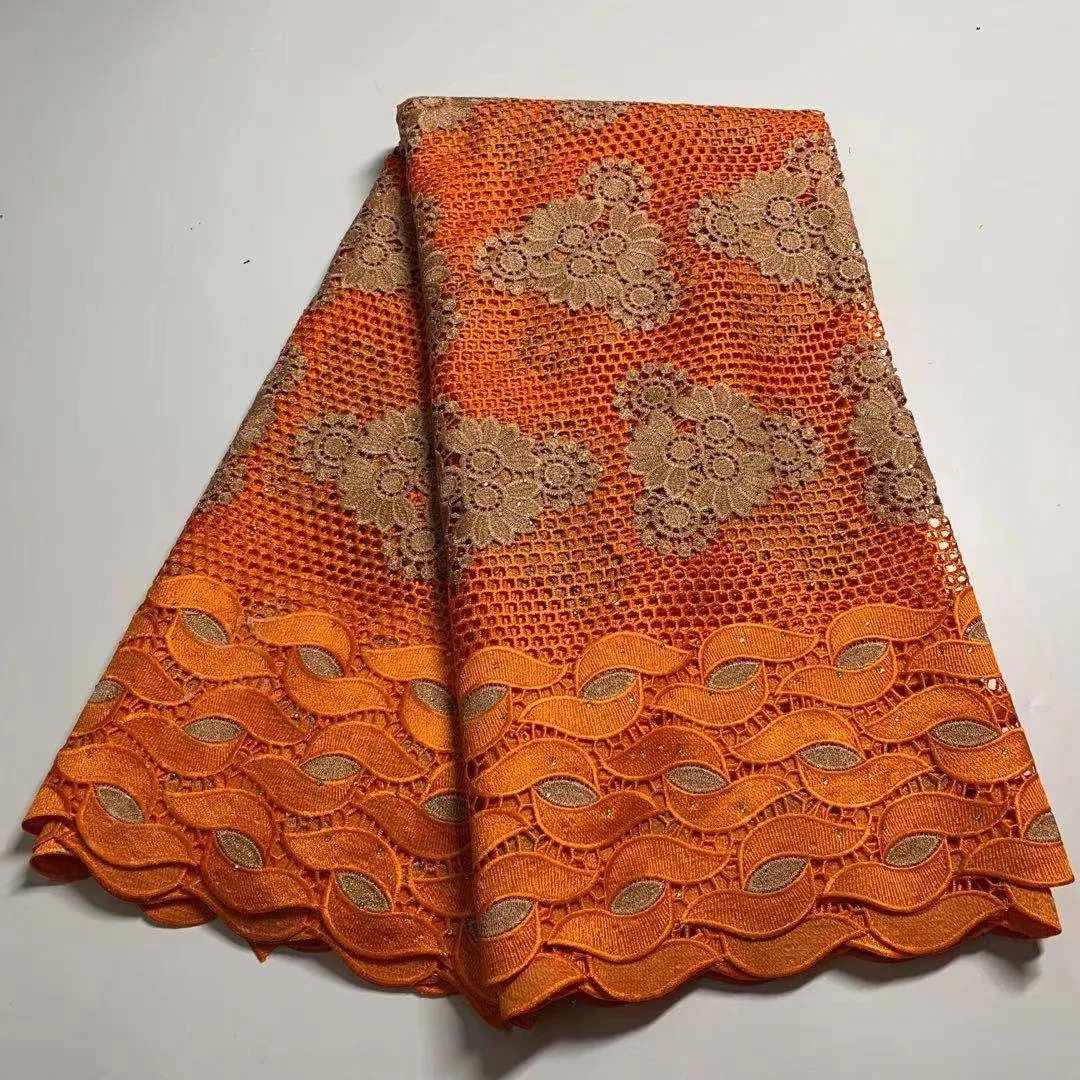 

Latest African Guipure Lace Fabric 2021 High Quality French Cord Net Lace Fabric With Stones For Wedding 5 Yards
