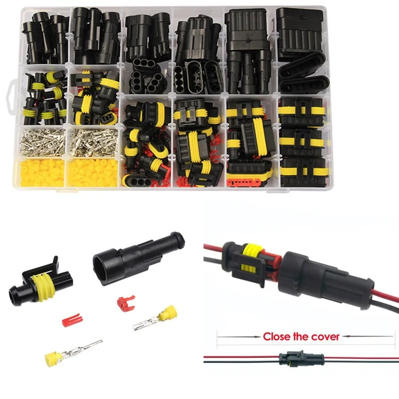 

708pcs HID Waterproof Connectors 1/2/3/4 Pin 26 Sets Car Electrical Wire Connector Plug Truck Harness 300V 12A Set 352 Pack Kit