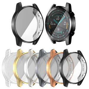 silicone case for huawei watch gt gt2 46mm screen protector plating soft cover case for huawei gt 2 band smartwatch fundas couqe free global shipping