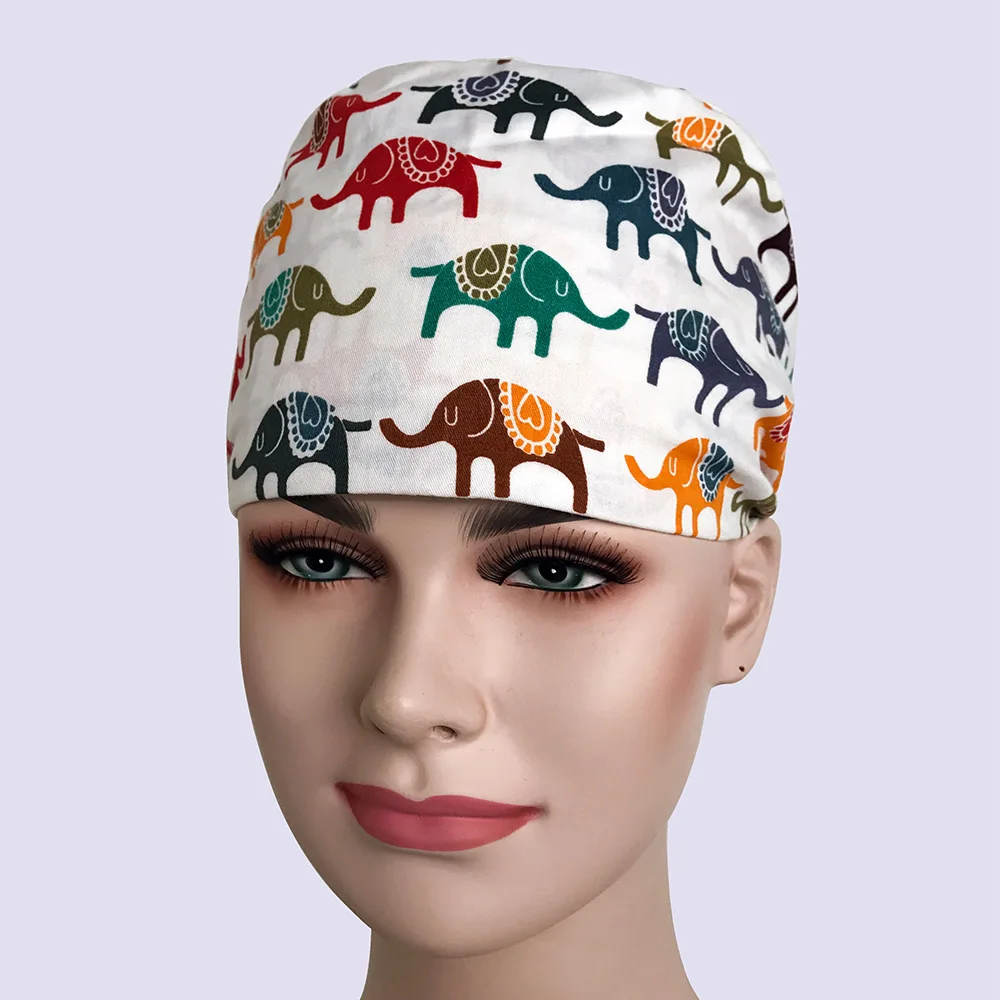 Новая мультяшная печать Tieback Scrub головные уборы хирургическая шапка s Pet больница аптека хлопок эластичная Рабочая шляпа регулируемая крышка медсестры - Цвет: photo