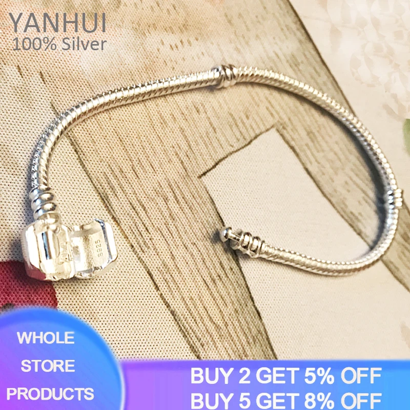 

With Certificate 925 Sterling Silver Charm Bracelet Bangle Never Fade Snake Bone Bracelets for Women Handmade DIY Gift Jewelry