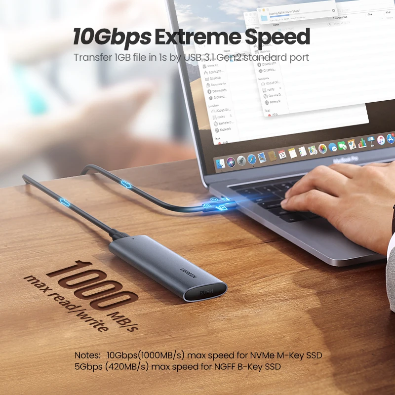 Чехол SSD Ugreen 10 Гбит/с NVMe NGFF M2 Для PCIe SATA к USB чехол для внешнего жесткого диска M-Key &