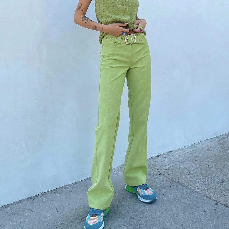 

WEPBEL Women Elegant Straight Pants Ladies Casual Fashion Vintage High Waist Flare Trouser with Belt