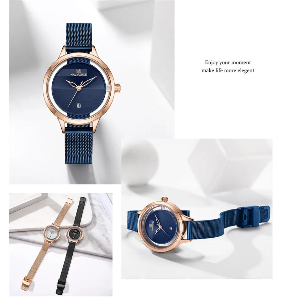 NAVIFORCE женские часы Топ бренд Роскошные черные розовое золото наручные сетка