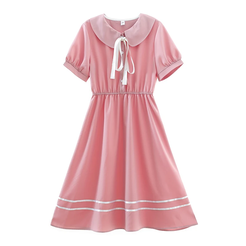 Летнее Новое милое платье в японском стиле с коротким рукавом mori girl однотонные