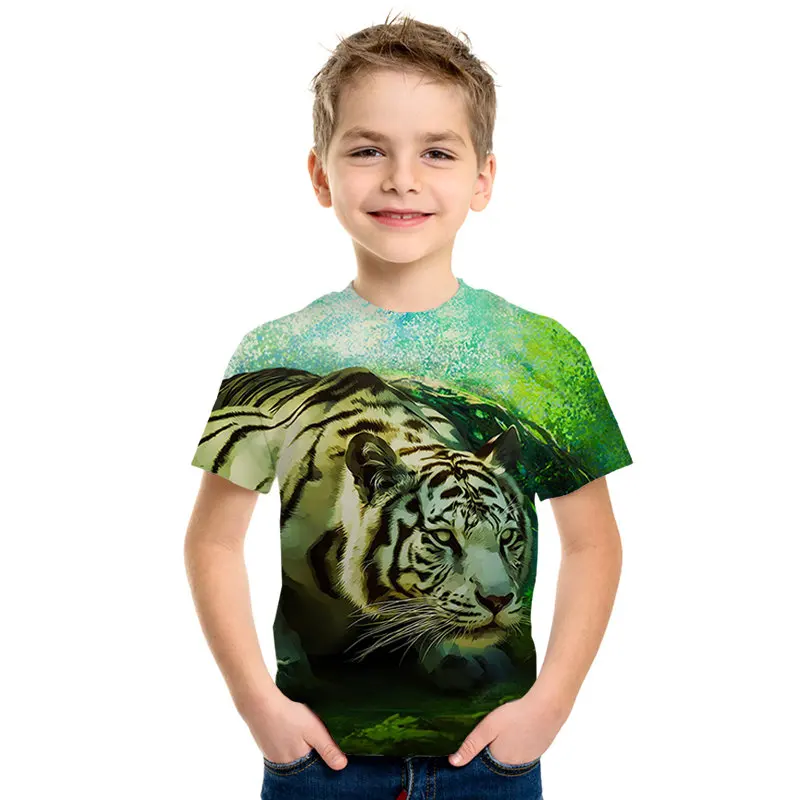 Большая животное, белый тигр, 3d принт, футболка для отдыха для мальчиков и девочек, Детская рубашка с короткими рукавами, детская модная крутая одежда - Цвет: NT-735
