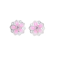new 925 sterling silver earring enamel magnolia bloom with crystal studs earring for women wedding gift fine jewelry