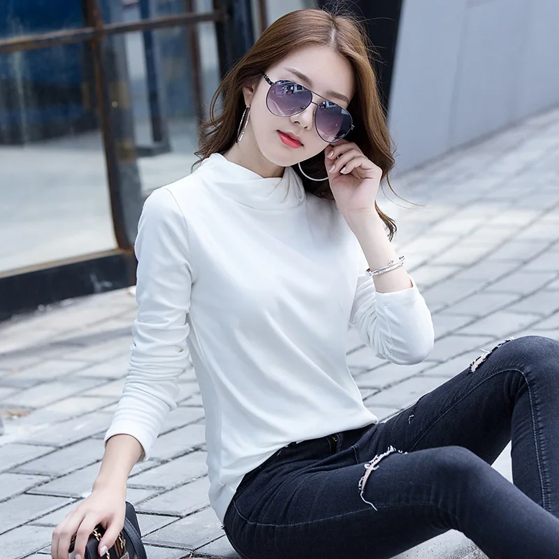 

2020 New 24 Color Women's Turtleneck T-Shirt Women Autumn Winter Cotton T-shirts Casual Slim Plus Size Femme Tops WXF571
