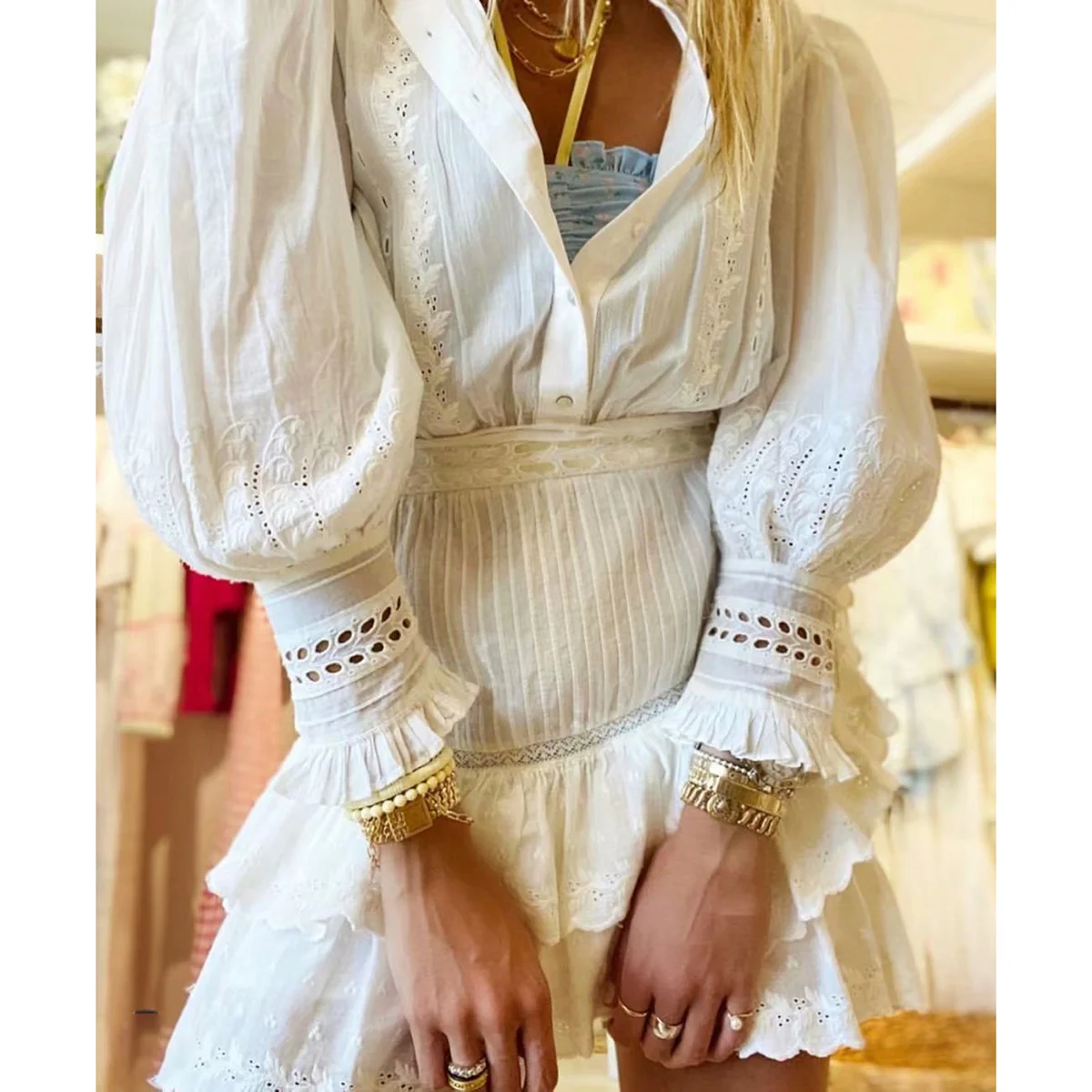 

Jastie 2022 Bohemian Style Embroidery Mini Dress Long Sleeve V Neck Sexy Autumn Dresses for Women Beach Boho Dress Vestidos
