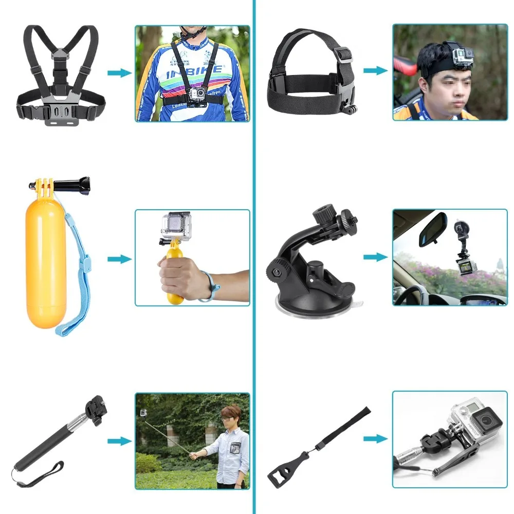 8-In-1 Action Camera Accessory Kit for GoPro Hero Session/5 1 2 3 3+ 4 5 SJ4000 5000 6000 DBPOWER AKASO VicTsing APEMAN |
