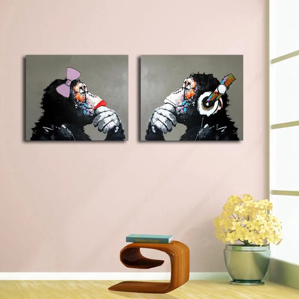 

Hand Painted Cool Monkey Canvas Oil Paintings Wall Art for Living Room Home Animals Decor for Kids Room Stretched Ready to hang