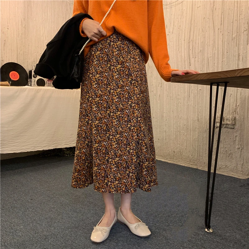 

HziriP 2021 Autumn New Skirt For Women Floral Trumpet High Waist Loose Fashion Elegance All-Match Female Office Lady A-Line