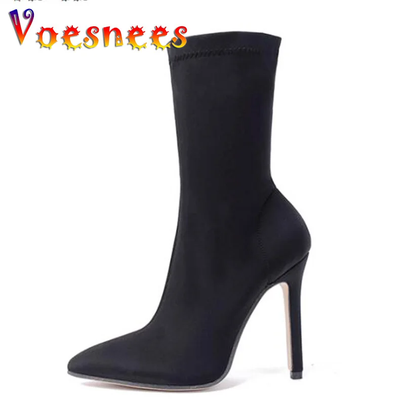 Женские эластичные ботинки без шнуровки однотонные ботинки-носки на высоком