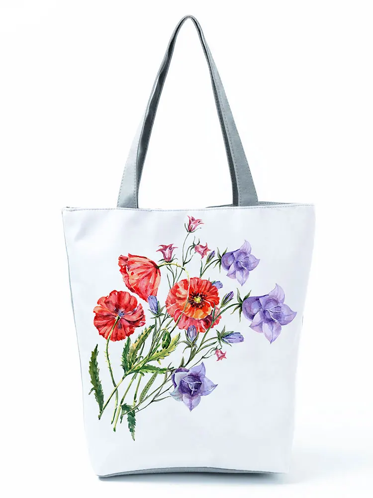 

Women Red Floral Printed Handbag Eco Reusable High Capacity Shopping Bag Chic All-Match Women Outdoor Travel Tote Custom Pattern