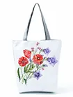 Женская красная сумка с цветочным принтом, Экологически чистая многоразовая вместительная сумка для покупок, шикарная универсальная уличная дорожная сумка-тоут с индивидуальным узором