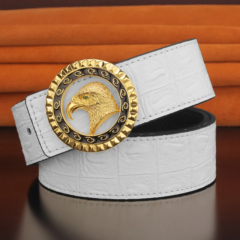 

New White Men's Belt With Copper Color Buckle High Quality Leather Designer Fashion Brand Cowhide Famous Belt