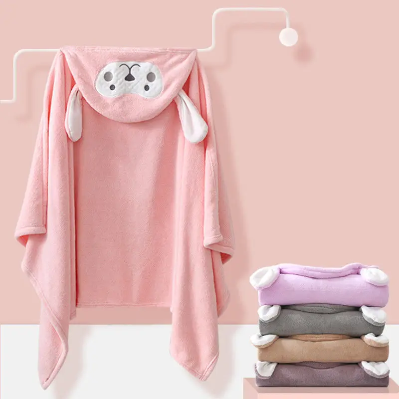 

2021 Fashion Newborn Baby Hooded Bathrobe Coral Feece Cartoon Deer Bear Blankets For Kids Baby Boys Girls Bath Towel 85*150CM