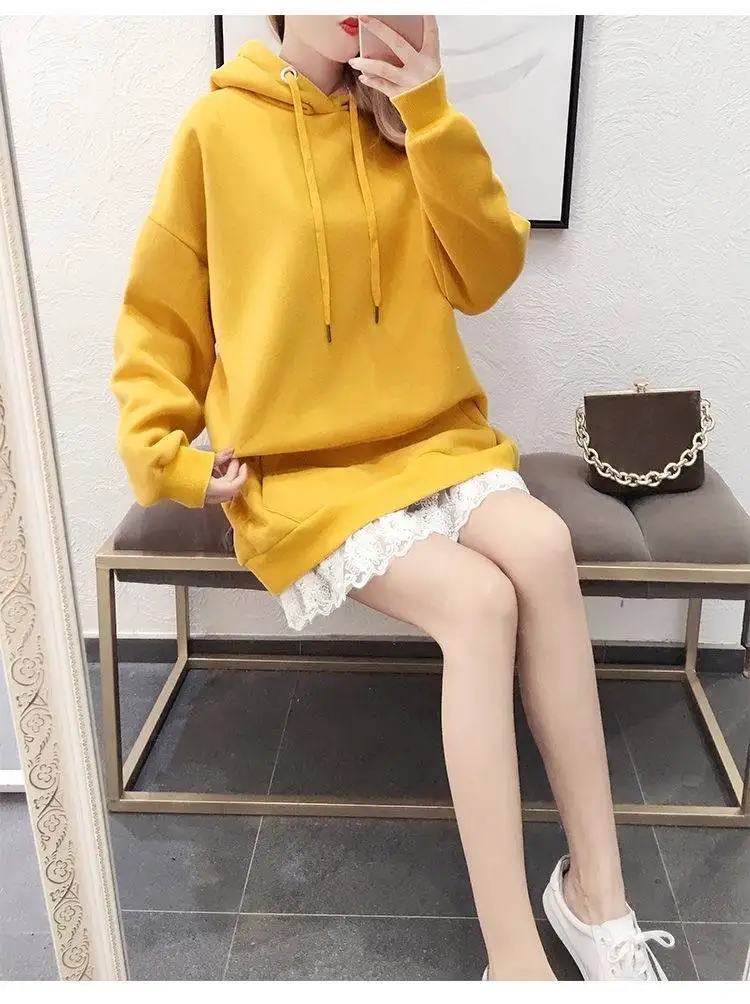 Женская однотонная толстовка с капюшоном Повседневная Свободная Толстовка