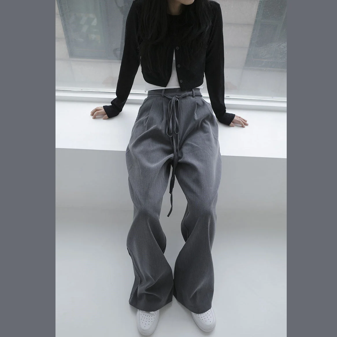 

Spring and summer leisure large size High Waist Wide Leg Pants female student Korean loose and thin suit straight tube floor