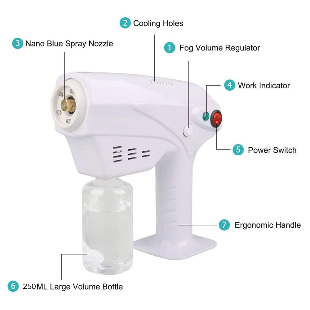 

Sprayer Blue Light Portable Fogger Machine Hair Nanos Steam Spray Guns Hospital Home Disinfection Handhold Fogger Machine