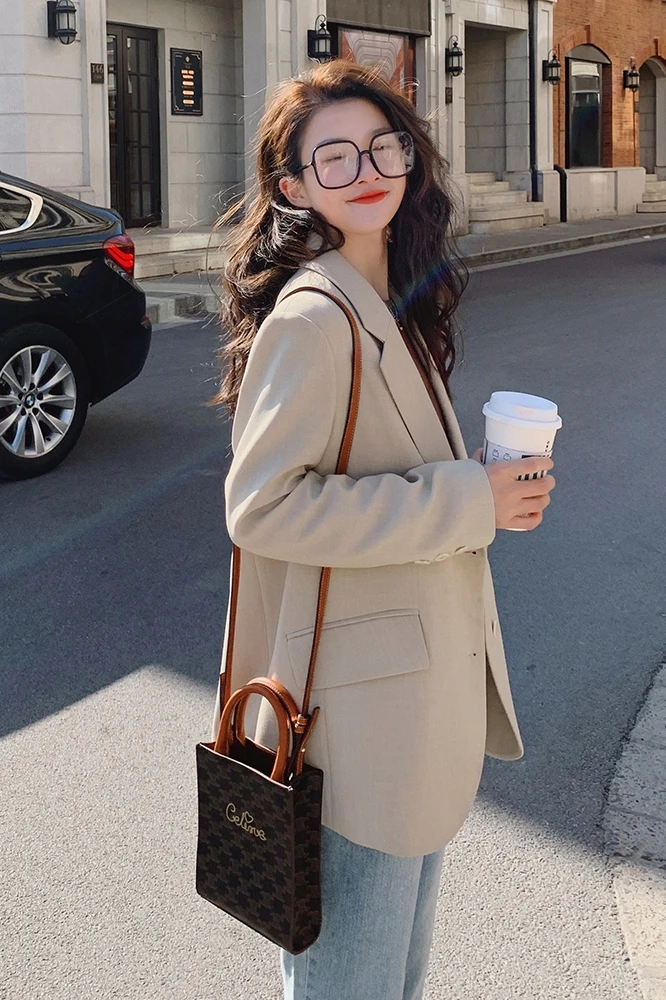 

2021 Spring Autumn New Solid Color Blazer Coat Women Single Breasted Slim Casual Elegant Korean Fashion Bussiness Suit Jacket