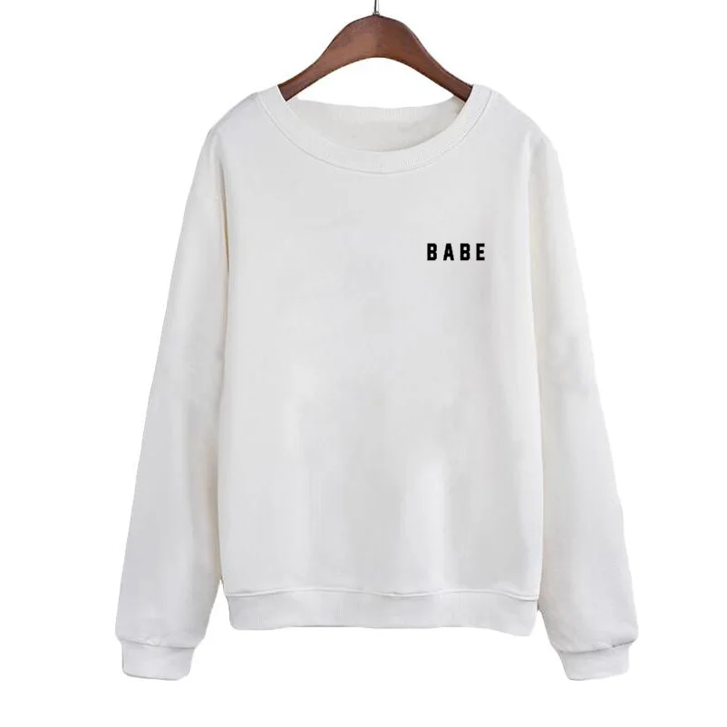 

Spring Women Tracksuit Moletom Tumblr Hoodies BABE Letters Print Long Sleeve Sweatshirt Crewneck Pullovers